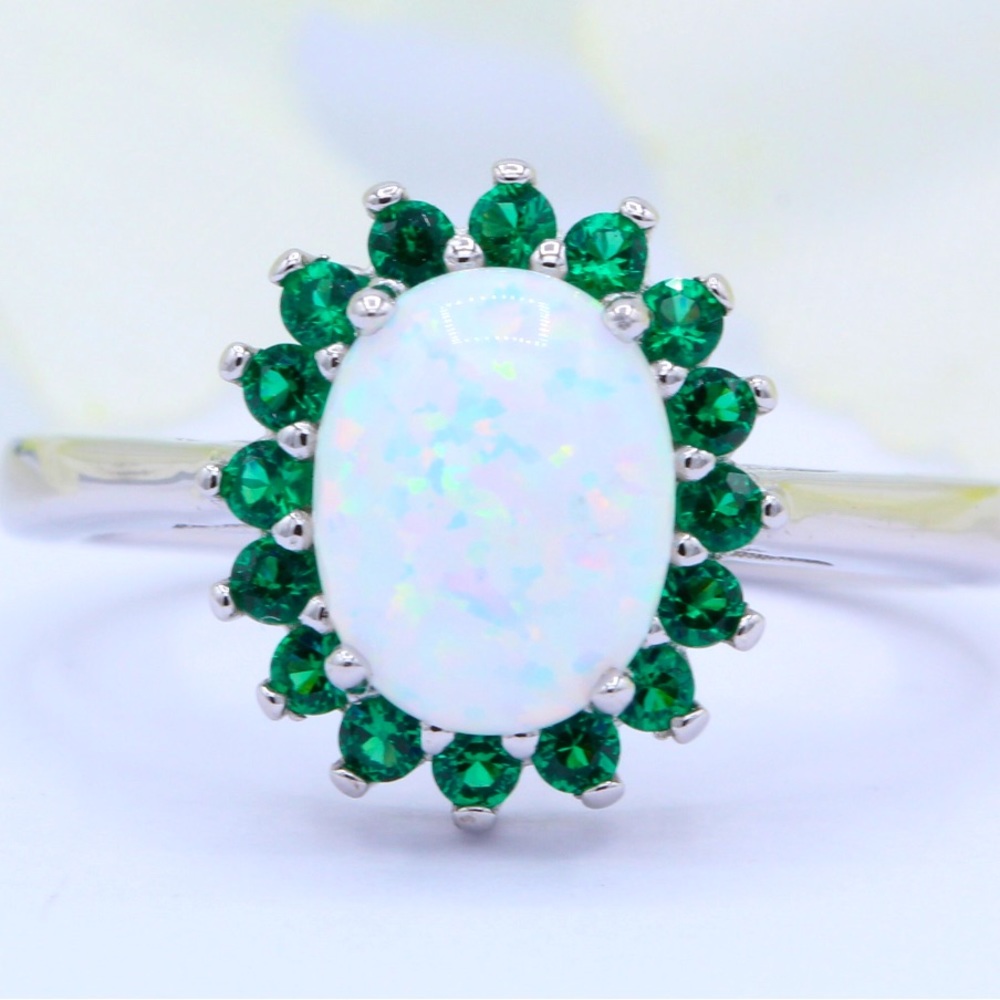 Opal, emerald ring size 5
